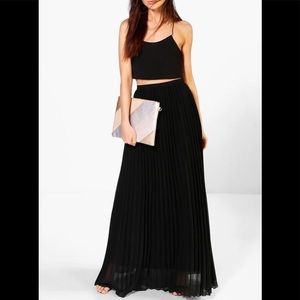 Chiffon Pleated Black Maxi Skirt